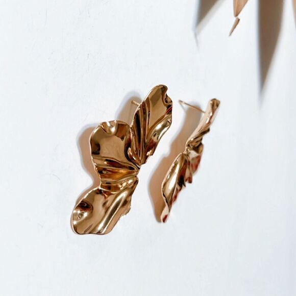 Gold flower earrings N375 - Picture 5 of 6